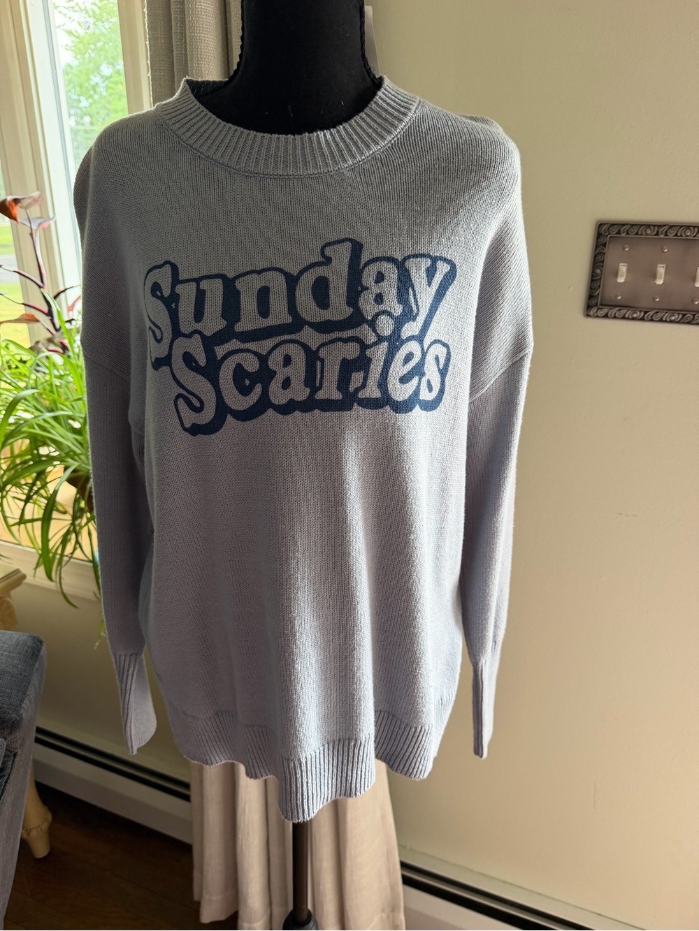 Sincerely Jules Light Blue "Sunday Scaries" Graphic Sweater